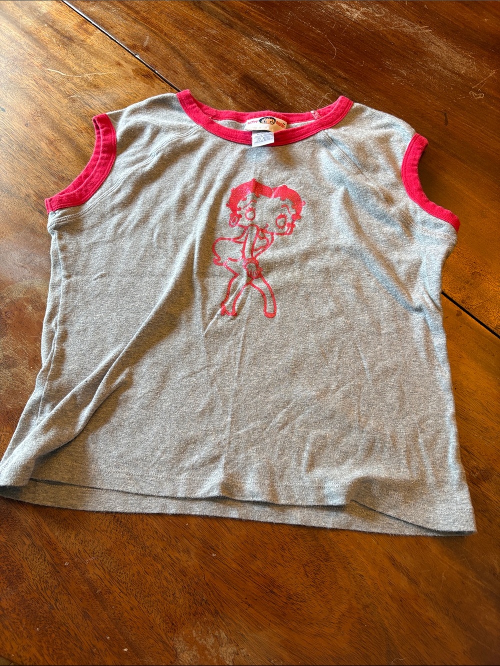 Betty Boop Grey Tee with Pink Trim and Graphic Sketch